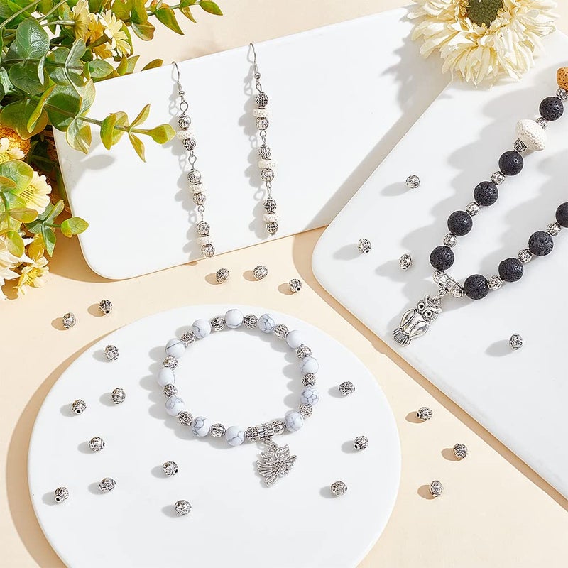 PH PandaHall 200pcs Tibetan Style Spacer Beads 6mm Round Alloy Antique Silver Beads Metal Spacers Charm Bead for Bracelet Necklace Jewelry Making DIY Craft, Hole: 1.5mm - Image 3